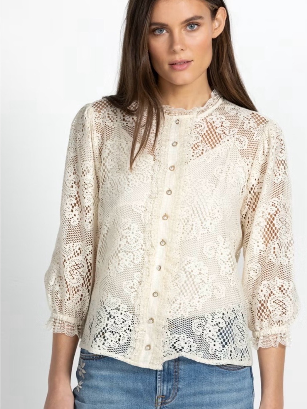 Johnny Was Betty Blouse Cottagecore Prairie-Like Vintage Mood RomanticSize M